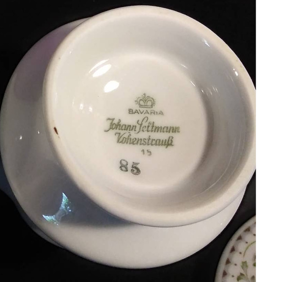 Johann Seltmann Vohenstrauss Sugar n Creamer w Lid Green Floral Gold Trim - Picture 12 of 16